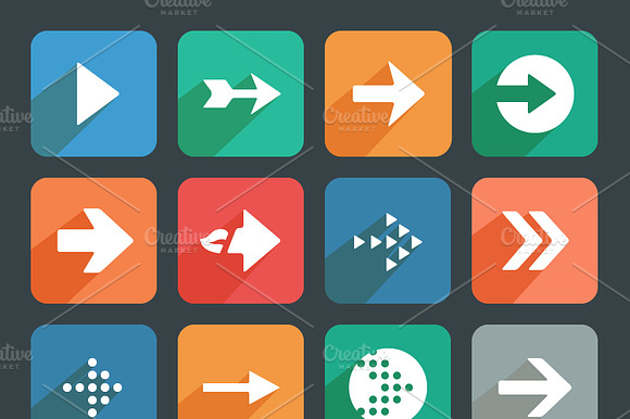 Arrow Sign Flat Icon Set.