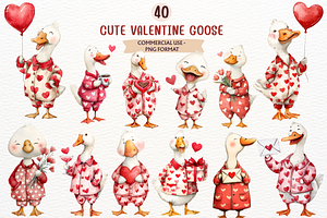Watercolor Valentine Goose Clipart, an Animal Illustration by SugarCloudStudioArt
