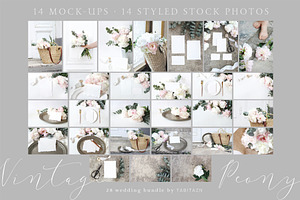 Vintage Peony Wedding Mockups Bundle