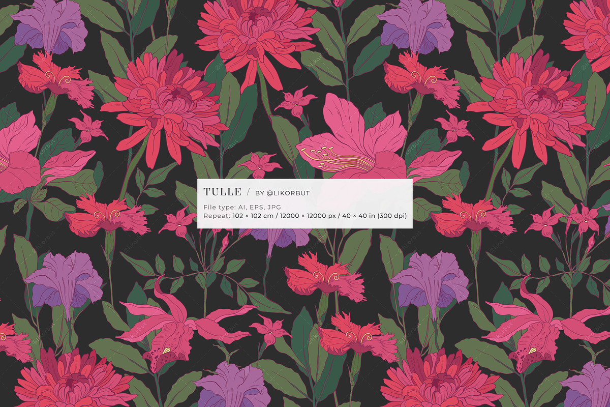 Elegant Botanical Floral Pattern, a Pattern Graphic by likorbut (Photo 2 of 14)