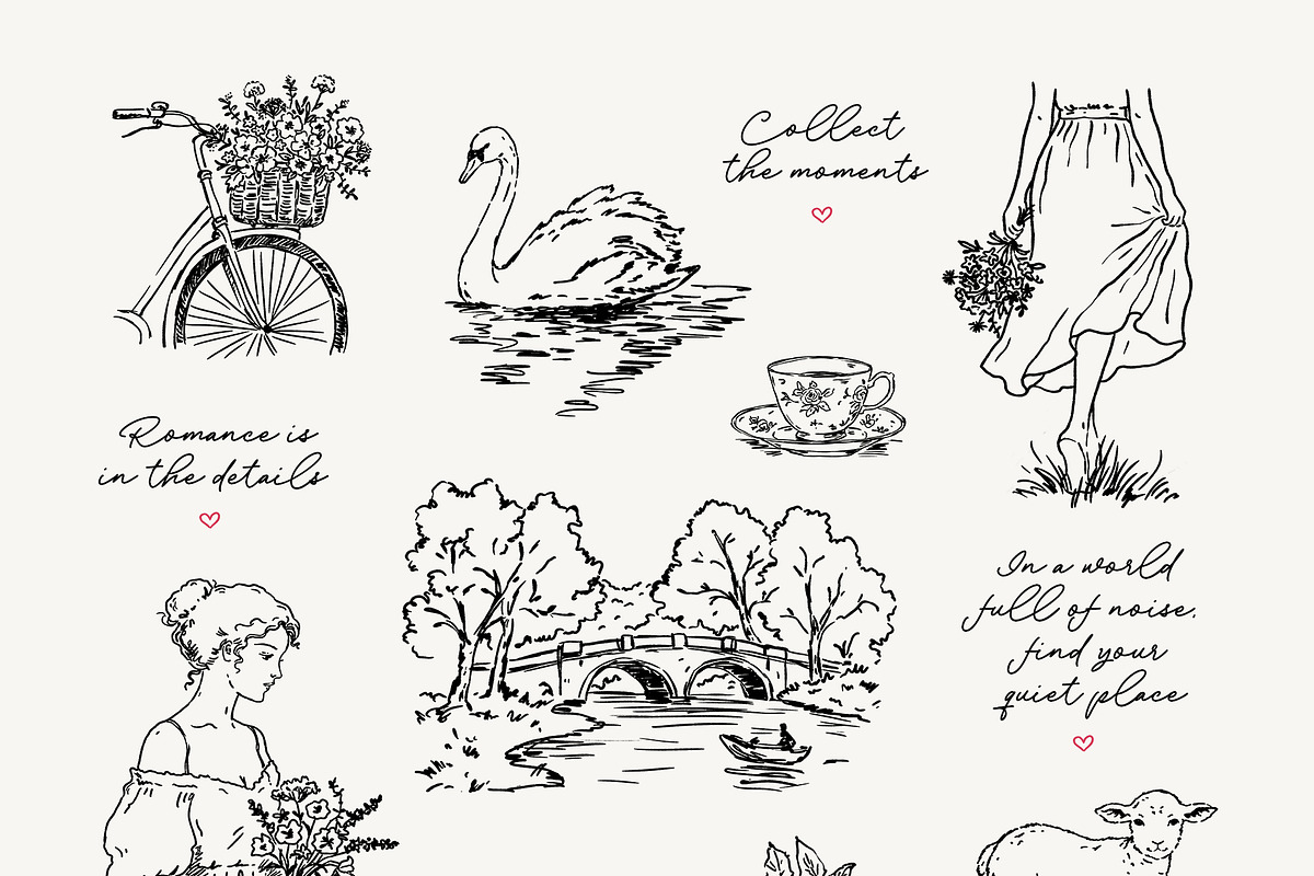 THE POET'S MUSE: Line Art Collection, a Decorative Illustration by long summer (Photo 5 of 13)