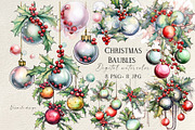 Christmas Holly and Baubles, a Decorative Illustration by Vasmila (Thumbnail 1 of 7)