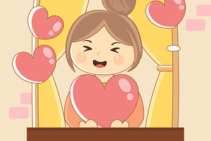 Girl with Hearts Window Illustration, an Illustration by Bekeen.co
