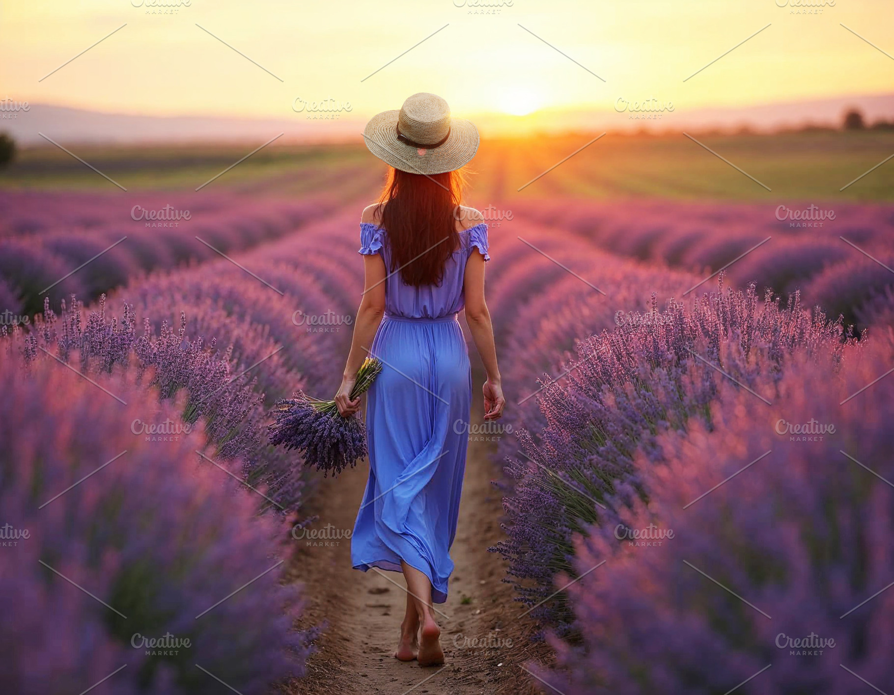 Young woman in flowing summer dress, a Nature Photo by Volff