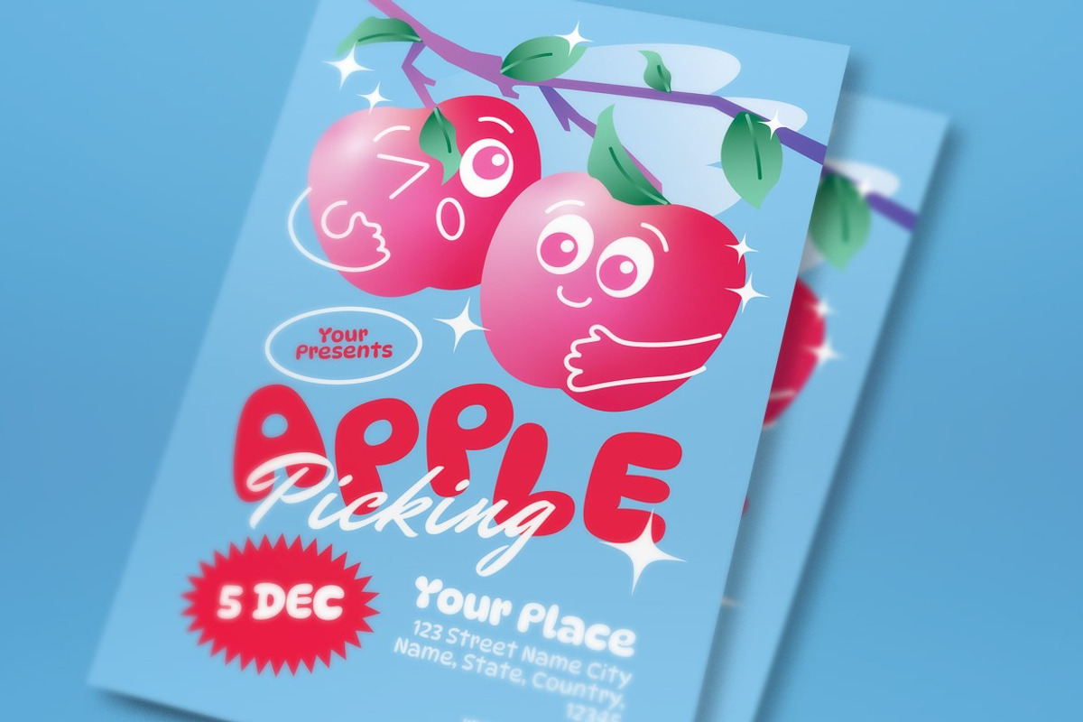 Blue Quirky Apple Picking Flyer Set preview 2