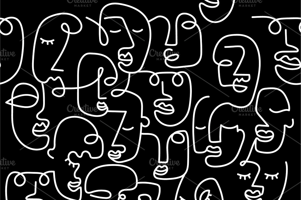 Outline hand drawn faces pattern eps, a Background Graphic by Mary P (Photo 2 of 3)