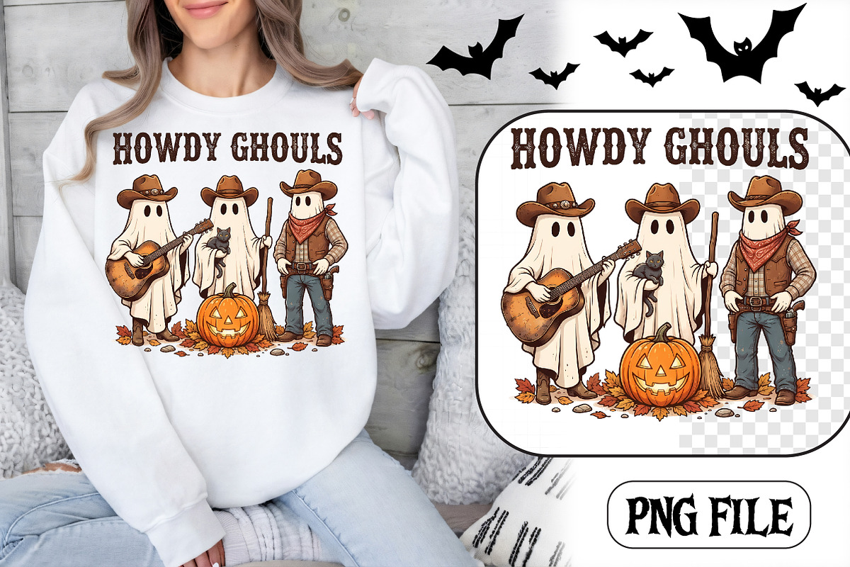 Howdy Ghouls Cowboy Ghosts PNG, a Seasonal Illustration by CrexoraLab (Photo 1 of 4)