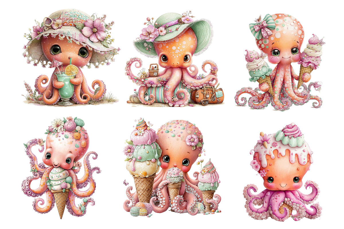 Whimsical Summer Octopus Clipart, an Illustration by Designworld (Photo 2 of 3)