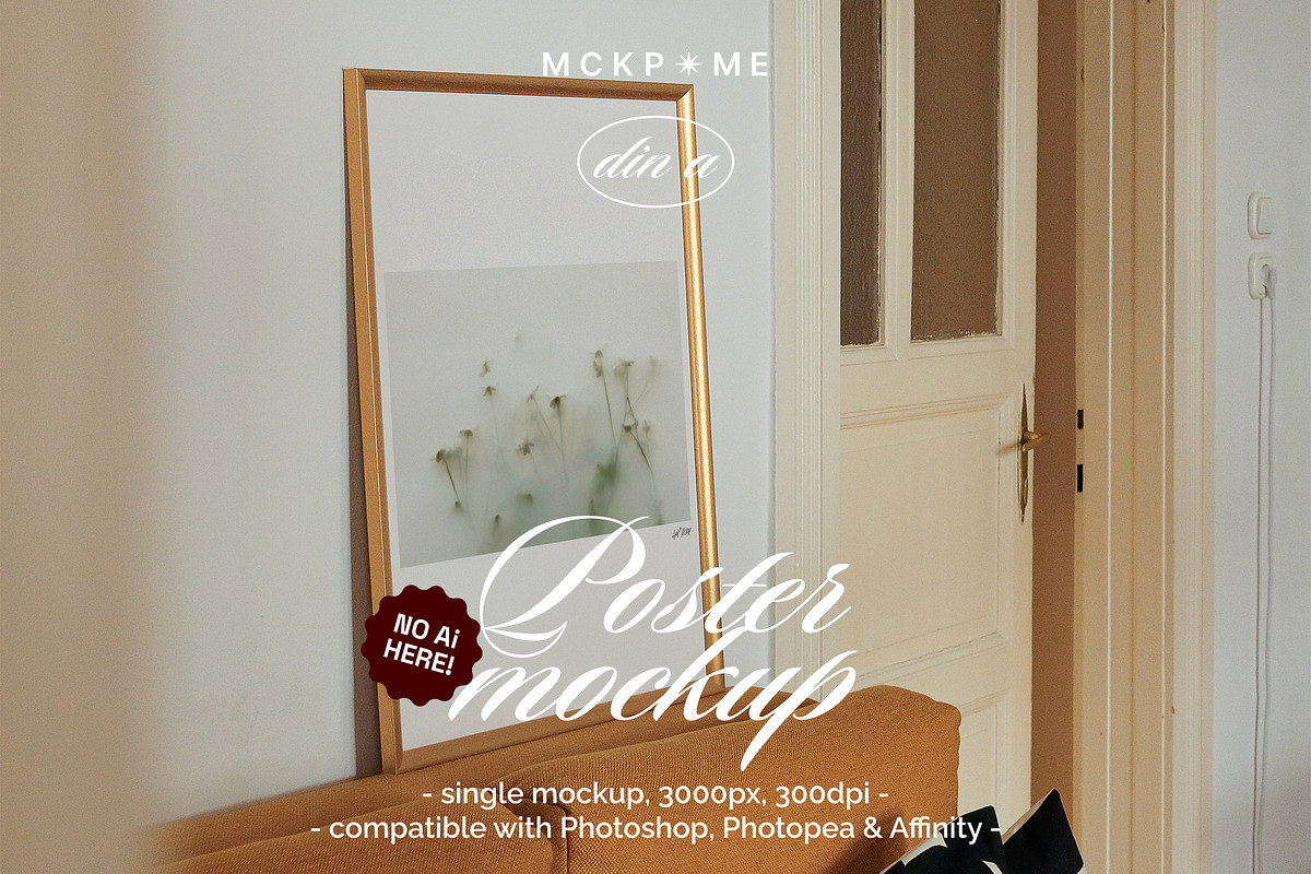 Large golden frame interior mockup, a Merchandise Mockup by MCKP*ME (Photo 1 of 3)