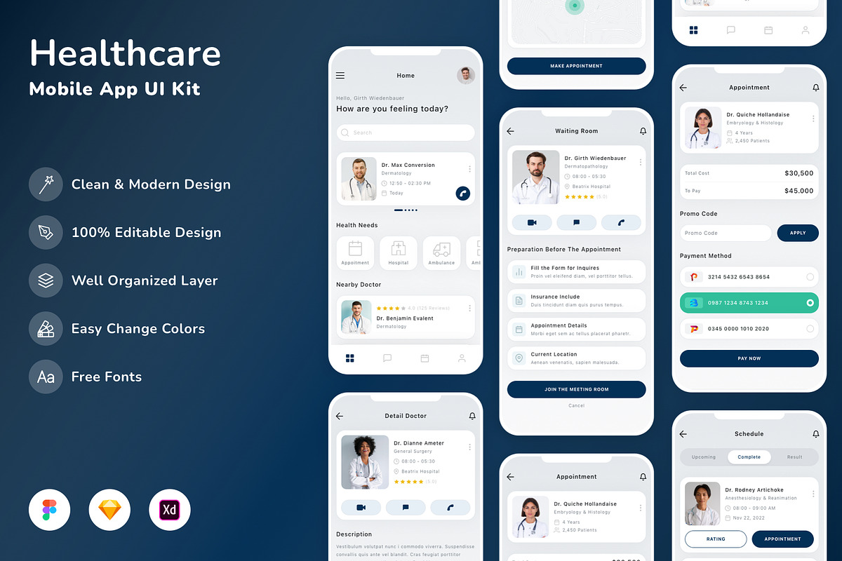 Healthcare Mobile App UI Kit, an UI Kit Template by Betush (Photo 1 of 2)