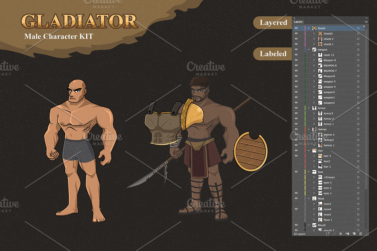 Male Gladiator Character KIT, an Illustration by Diditpranata (Photo 4 of 9)