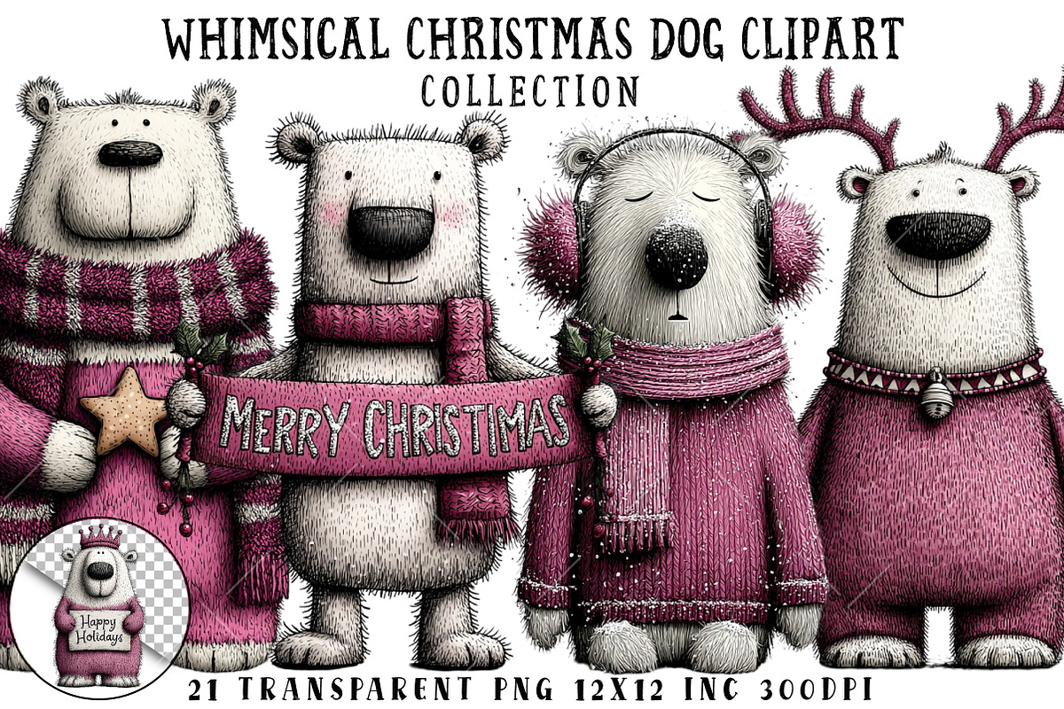 Whimsical Christmas Polar Bear Clipa, an Illustration by OK Design (Photo 1 of 6)