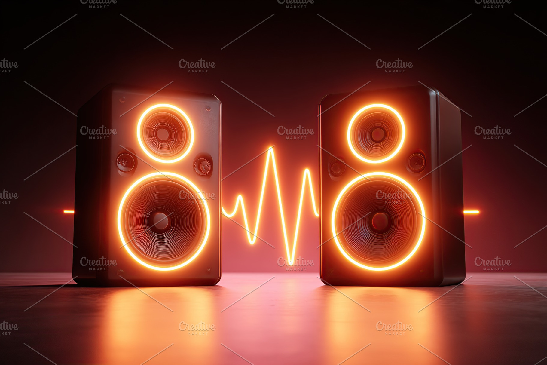 Sound pulses connecting two speakers in a dynamic audio display, a Background Photo by AlyaAnd
