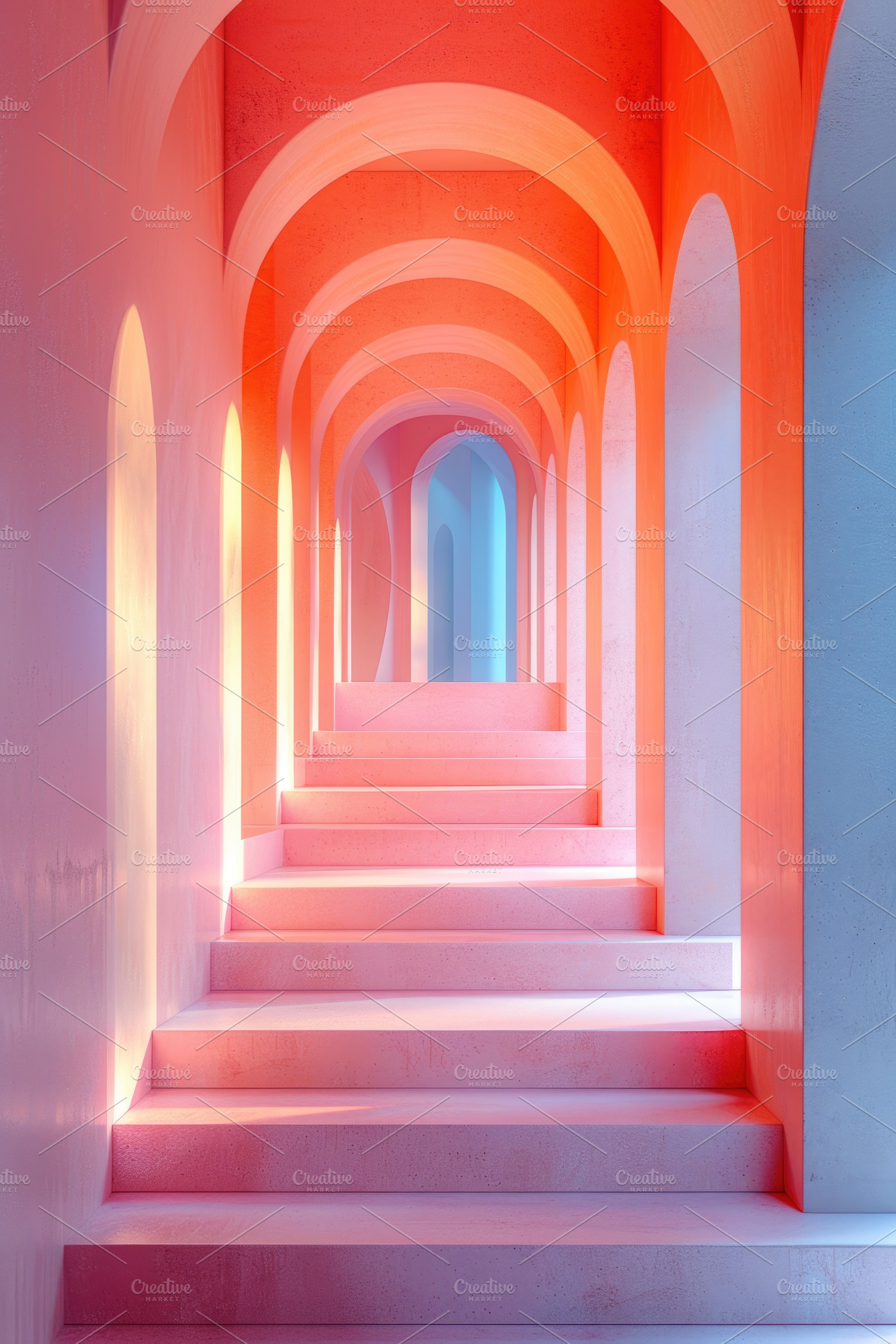 Vibrant neon arched corridor with pastel gradient lighting and s, an Abstract Photo by José Manuel Gelpi