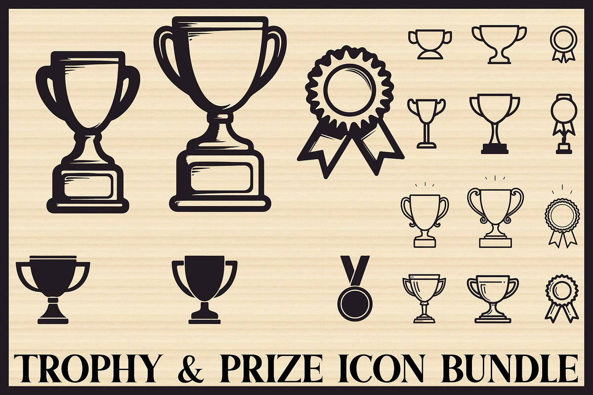 Trophy Cup and Medal Icon Set, an Illustration by Designs_River (Photo 1 of 7)
