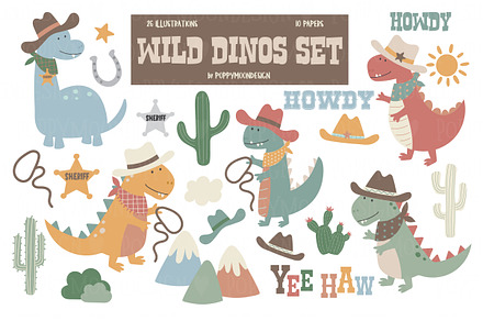Wild Dinos clipart & paper set