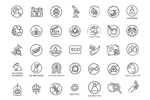 Natural Food Line Icons Set, a Food Illustration by Tettygreen