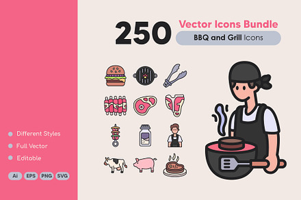 250 BBQ and Grill Icons Bundle