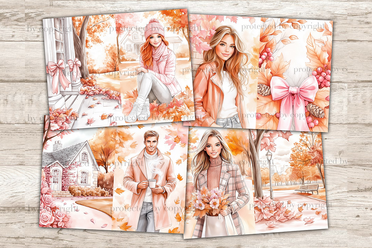 Pink Autumn Junk Journal Pages, a Seasonal Illustration by GlamArtZhanna (Photo 5 of 10)