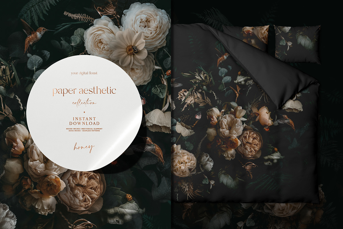 Dark Floral Background, a Pattern Graphic by paper aesthetic (Photo 8 of 10)