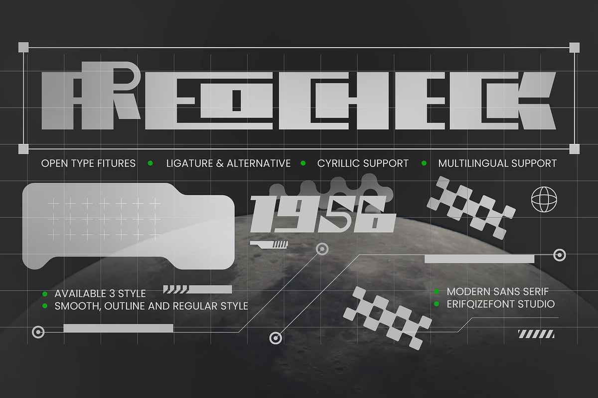 Areocheck Techno Fonts Three Styles, a Font by Erifqizefont (Photo 1 of 15)