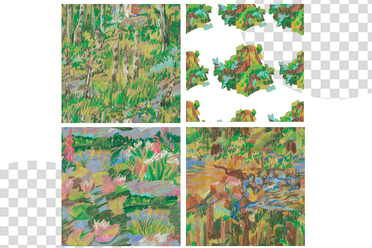 Kids Crayon Forest Seasons Seamless, a Pattern Graphic by Lucyinyourheart (Photo 2 of 10)