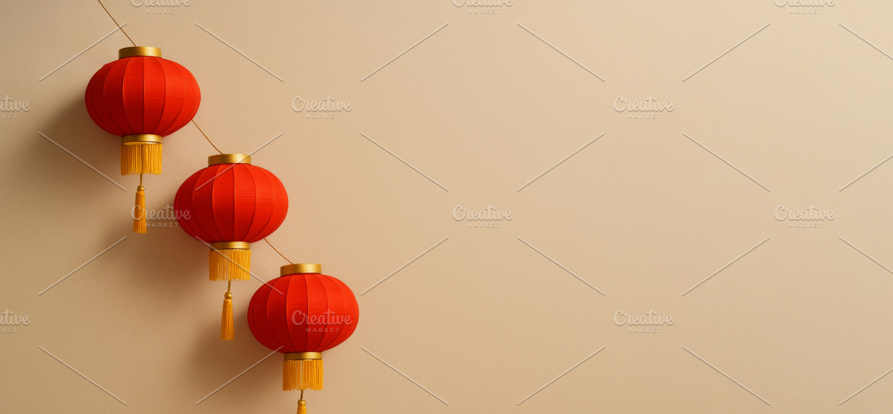 Chinese lunar new year red lanterns, a Photo by Dvoevnore photos