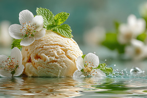 Vanilla Ice Cream Scoop Spring Flowe, a Photo by Pixeness Studio