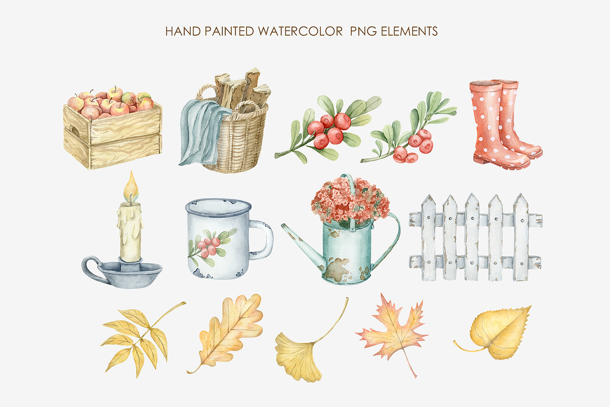 Watercolor rustic autumn clipart, a Decorative Illustration by AquarelleSpace (Photo 2 of 4)
