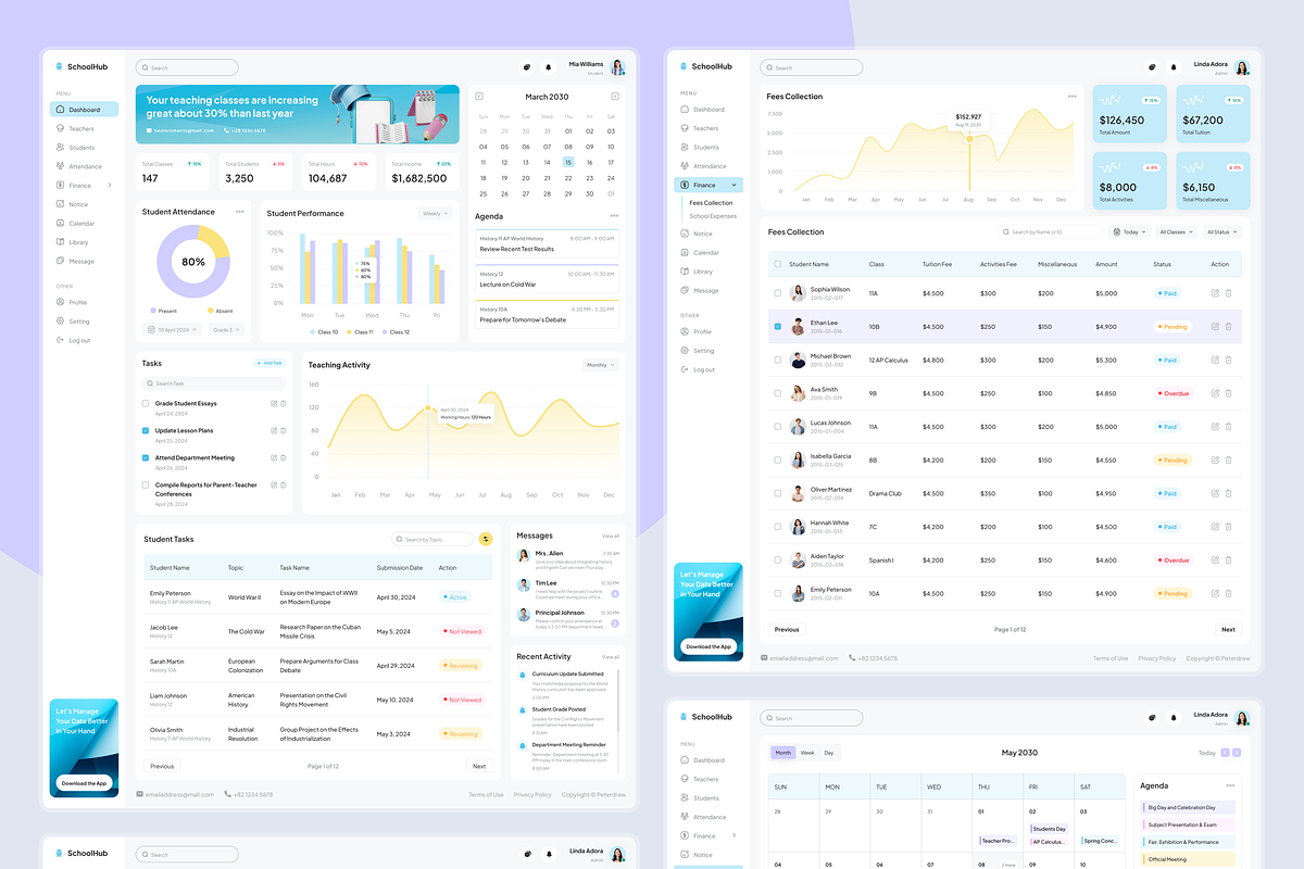 School Management Dashboard, an UI Kit Template by peterdraw (Photo 7 of 7)