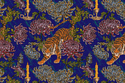 Tiger, candle, chrysanthemums, a Pattern Graphic by NayaChu (Thumbnail 3 of 9)