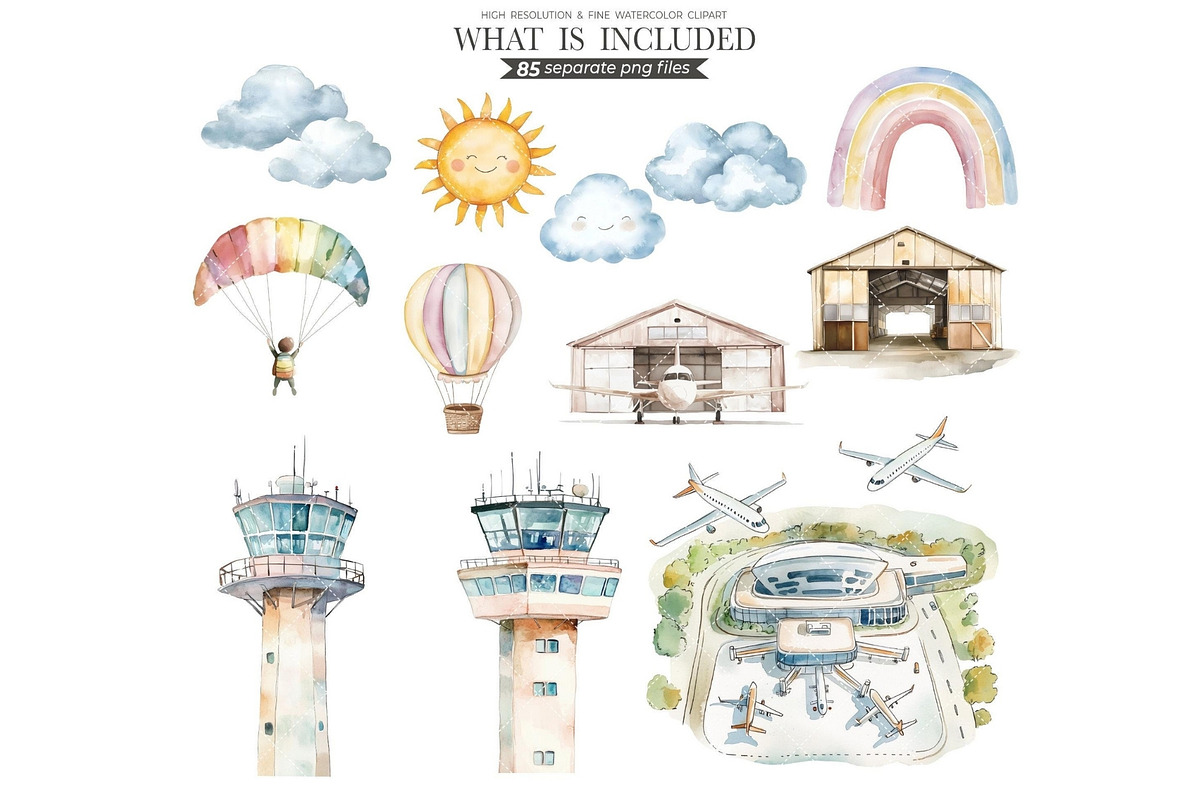Aviator Friends Watercolor Clipart, an Illustration by CharmClipart (Photo 6 of 8)