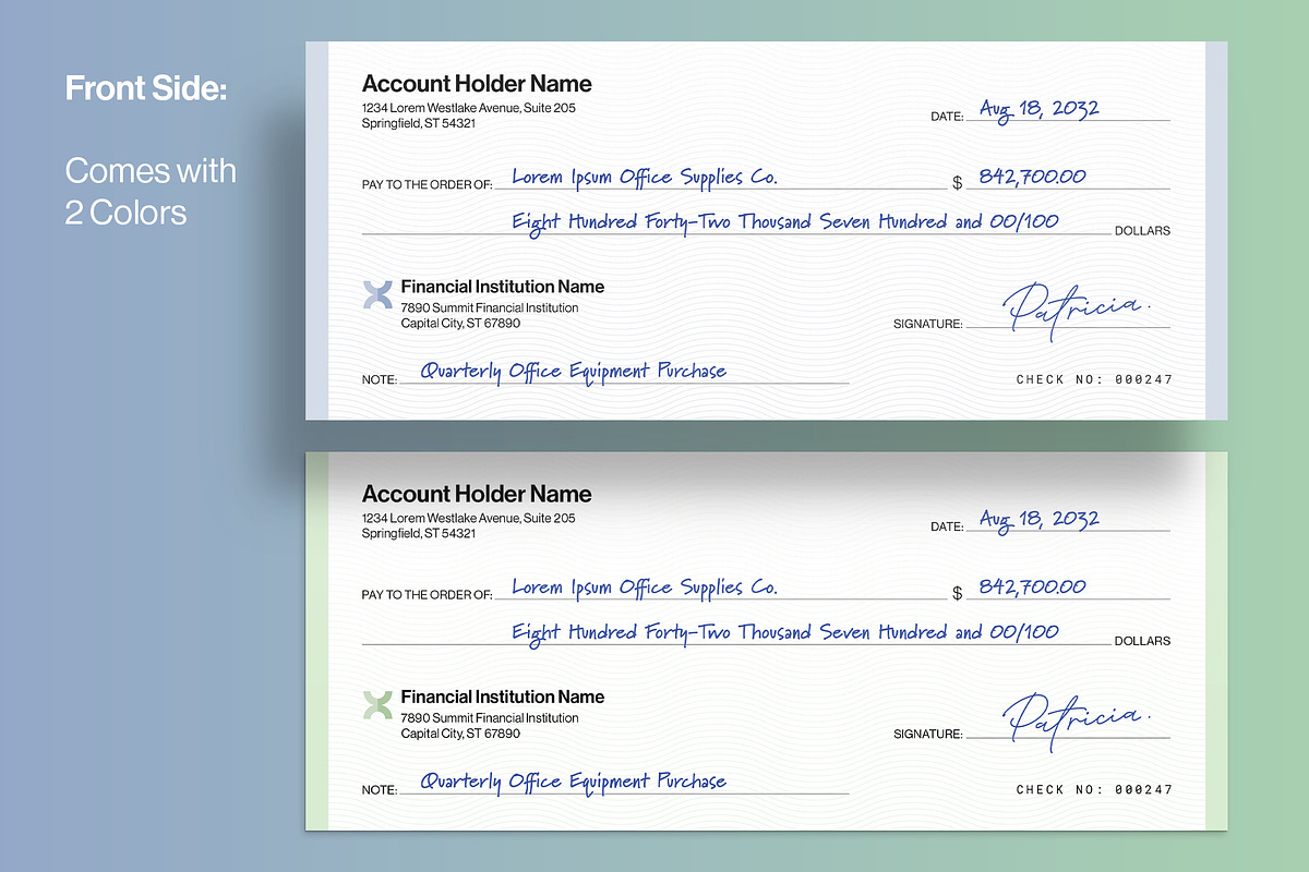 Blank Cheque / Check Template, a Stationery Template by BrandPacks (Photo 2 of 6)