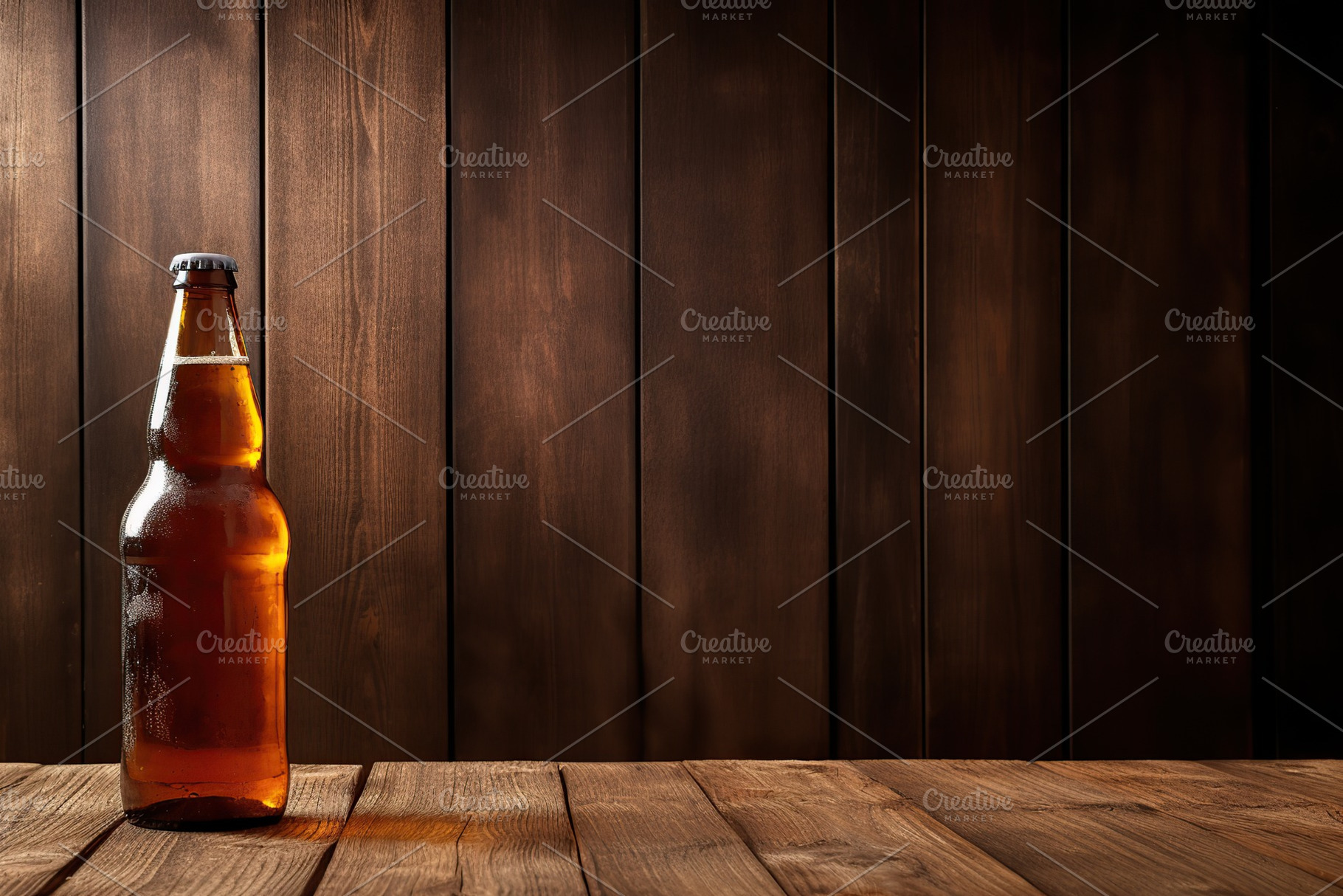 Bottle of beer on wooden background, a Food & Drink Photo by AlyaAnd