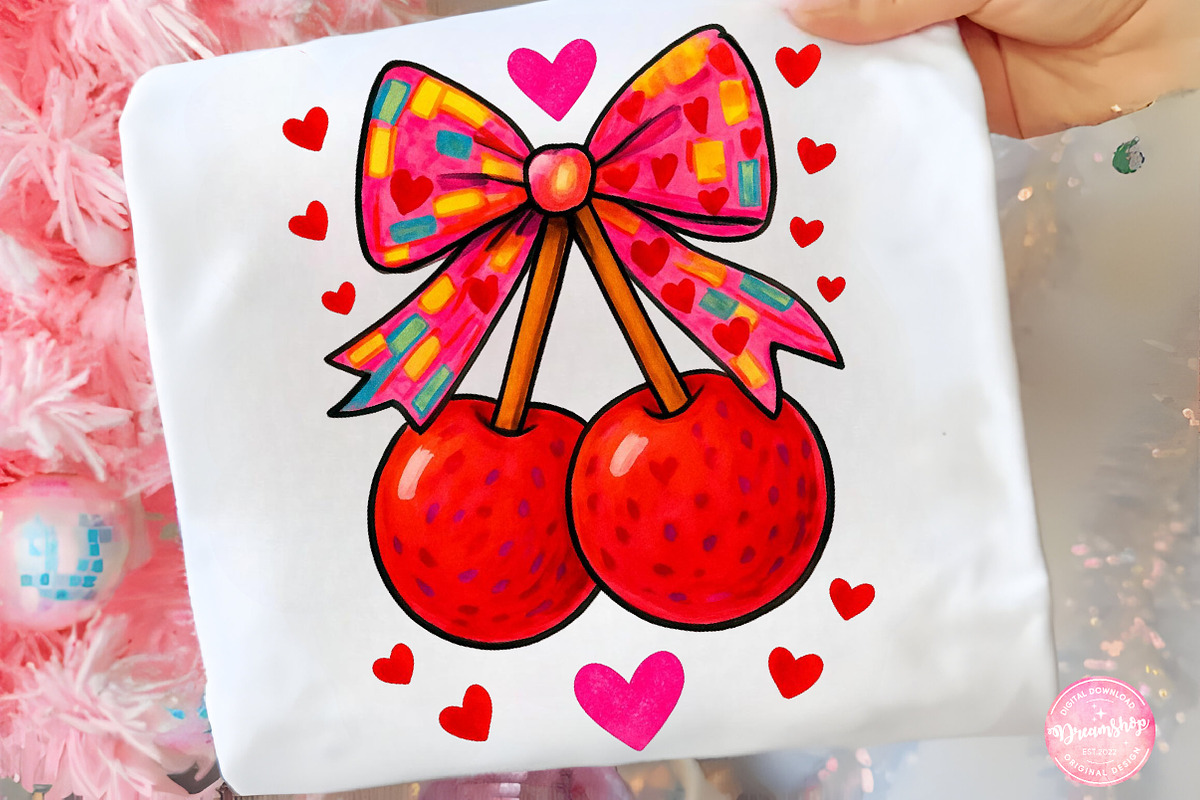 Cherries In Yarn Texture With Bow, an Illustration by CreationArt (Photo 5 of 5)