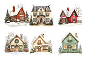 Watercolor Christmas Houses Clipart, an Illustration by SinaCreation (Thumbnail 3 of 7)