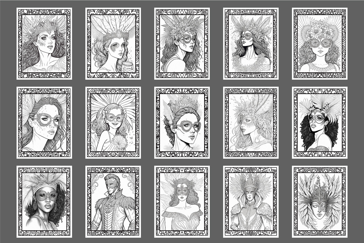 100 Mardi Gras Coloring Pages, a Person Illustration by Blue Digital Studio