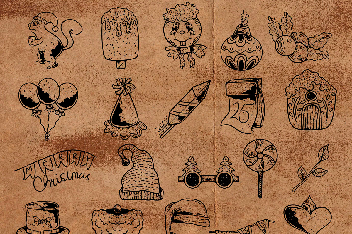100 Christmas Brush Stamp Procreate, a Brush Add-On by shufflesinc