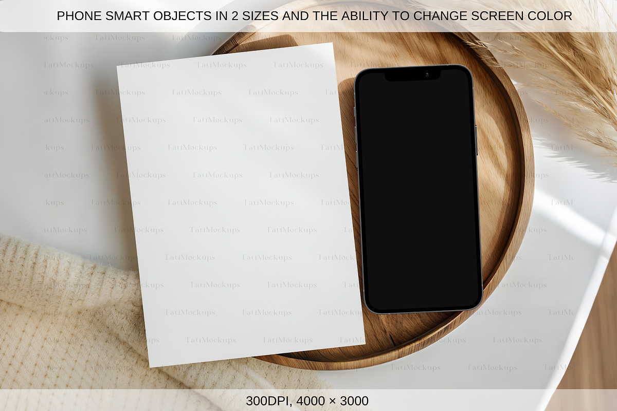 Boho 5x7 Card and Phone Mockup, an Advertising Mockup by TatiMockup (Photo 2 of 3)