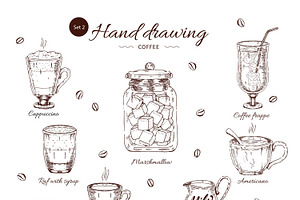 Coffee Hand Drawn Monochrome Set