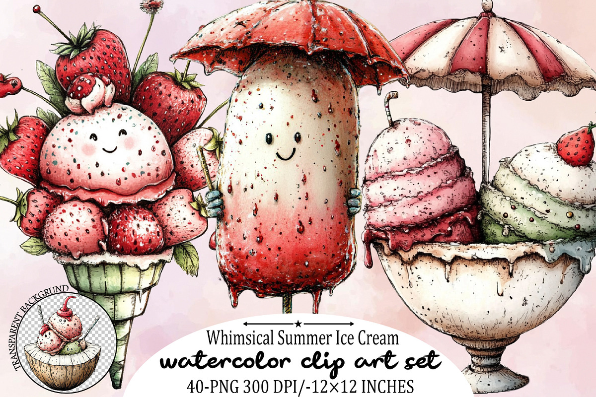 Whimsical Summer Ice Cream Clipart B, an Illustration by SVGArt (Photo 1 of 9)