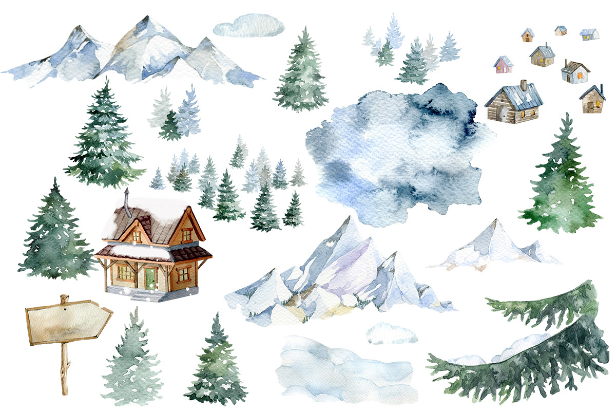 Winter woodland Clipart, Evergreen, an Illustration by SimpleWishesArt (Photo 2 of 3)