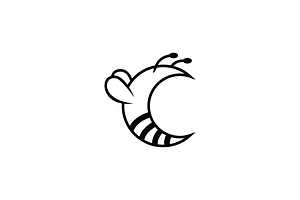 Crescent Moon Bee Logo Template