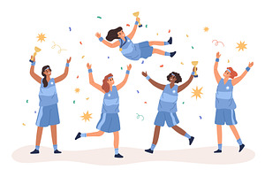 Athletes rejoice victory. Women, a Person Illustration by YummyBuum