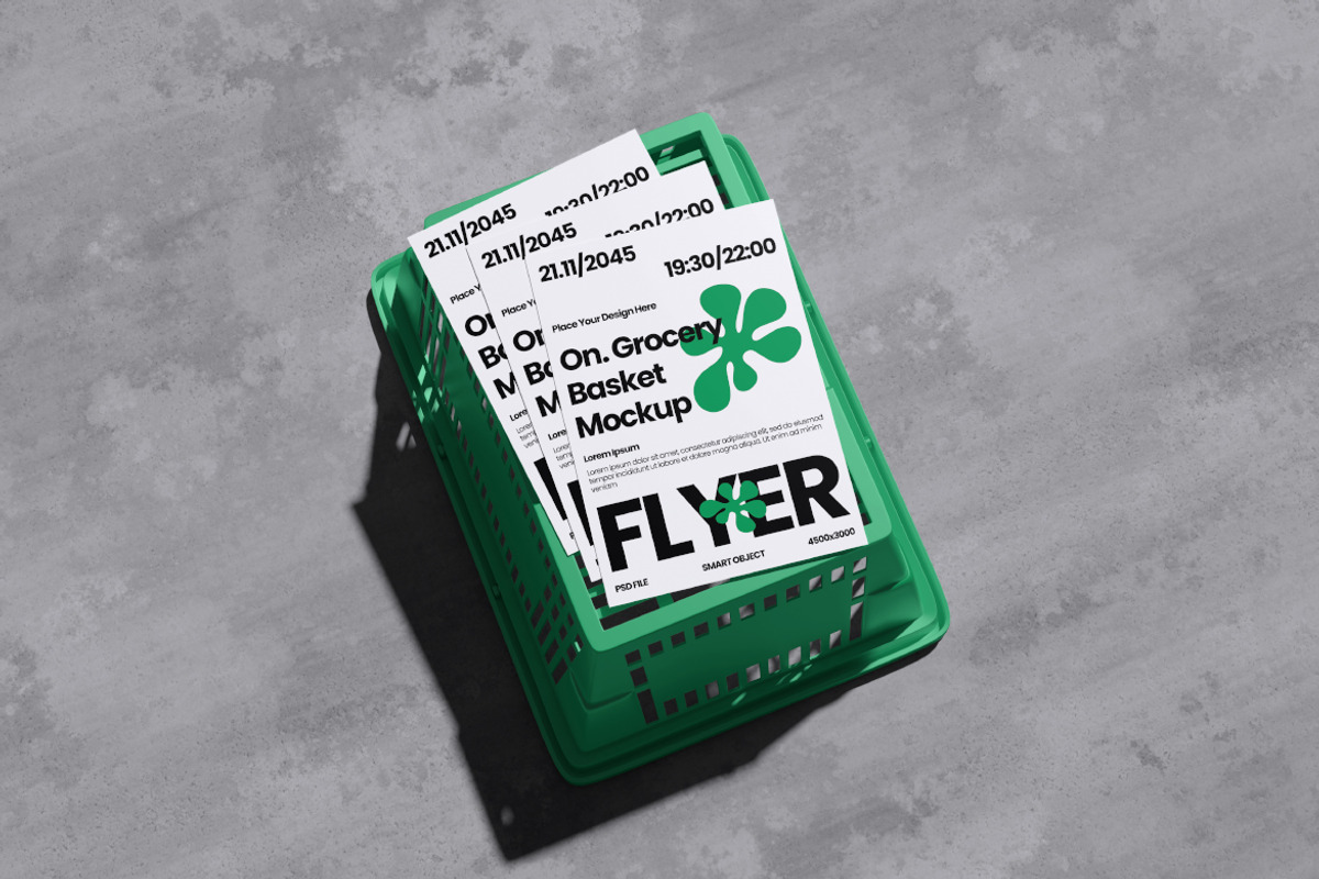 Flyer on Grocery Basket Mockup, an Advertising Mockup by Rielismee (Photo 4 of 5)