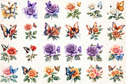 Watercolor Butterfly and Roses Clipa, an Illustration by DreamCafeArt (Thumbnail 3 of 6)