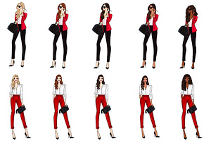 Girls In Red 2 Fashion Clipart Set