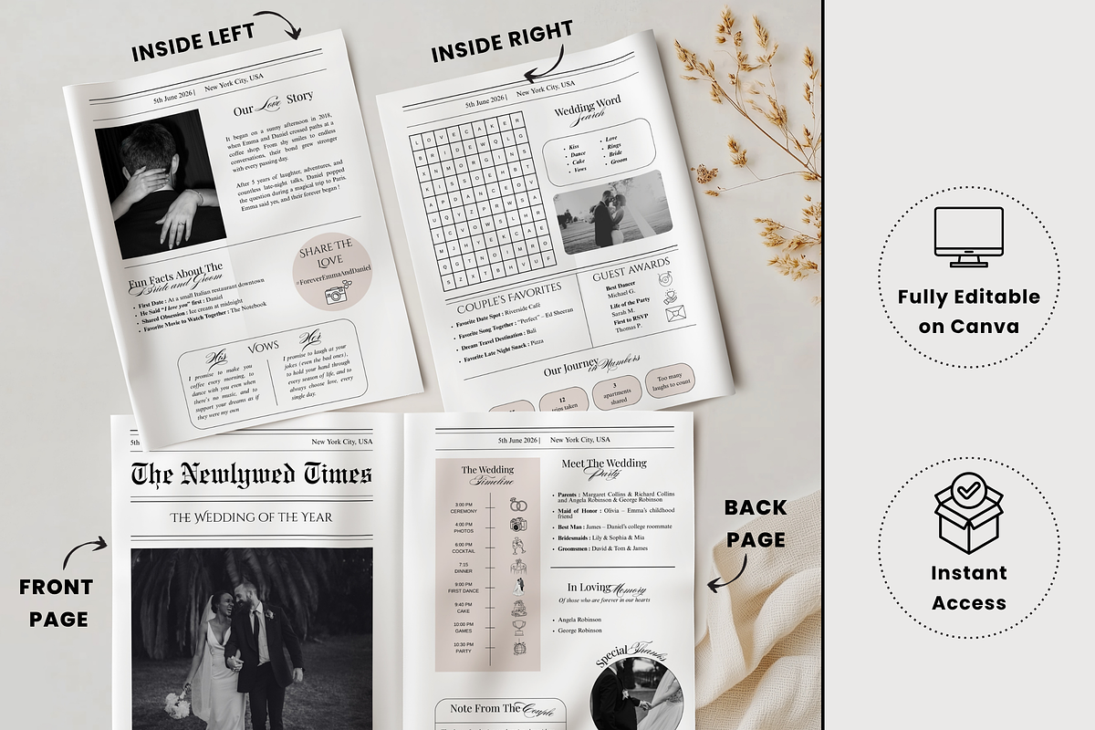 Wedding Newspaper Template, an Invitation Template by PixelBloomClub (Photo 2 of 6)