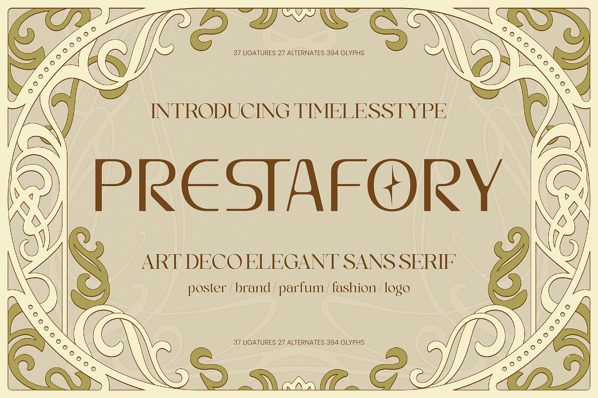 Prestafory Elegant Art Deco Font, a Sans Serif Font by timelesstype.co (Photo 1 of 20)