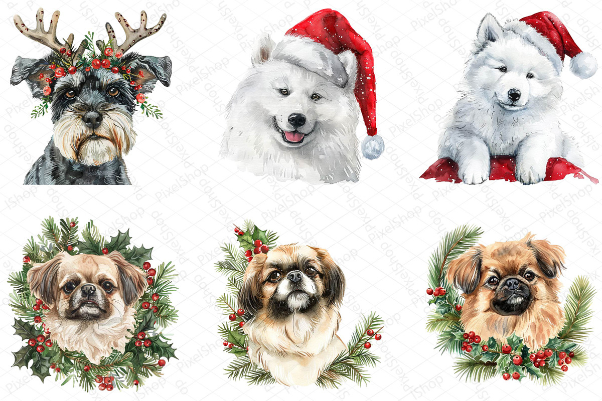 Christmas Dogs Clipart, an Illustration by DreamPrint404 (Photo 2 of 7)